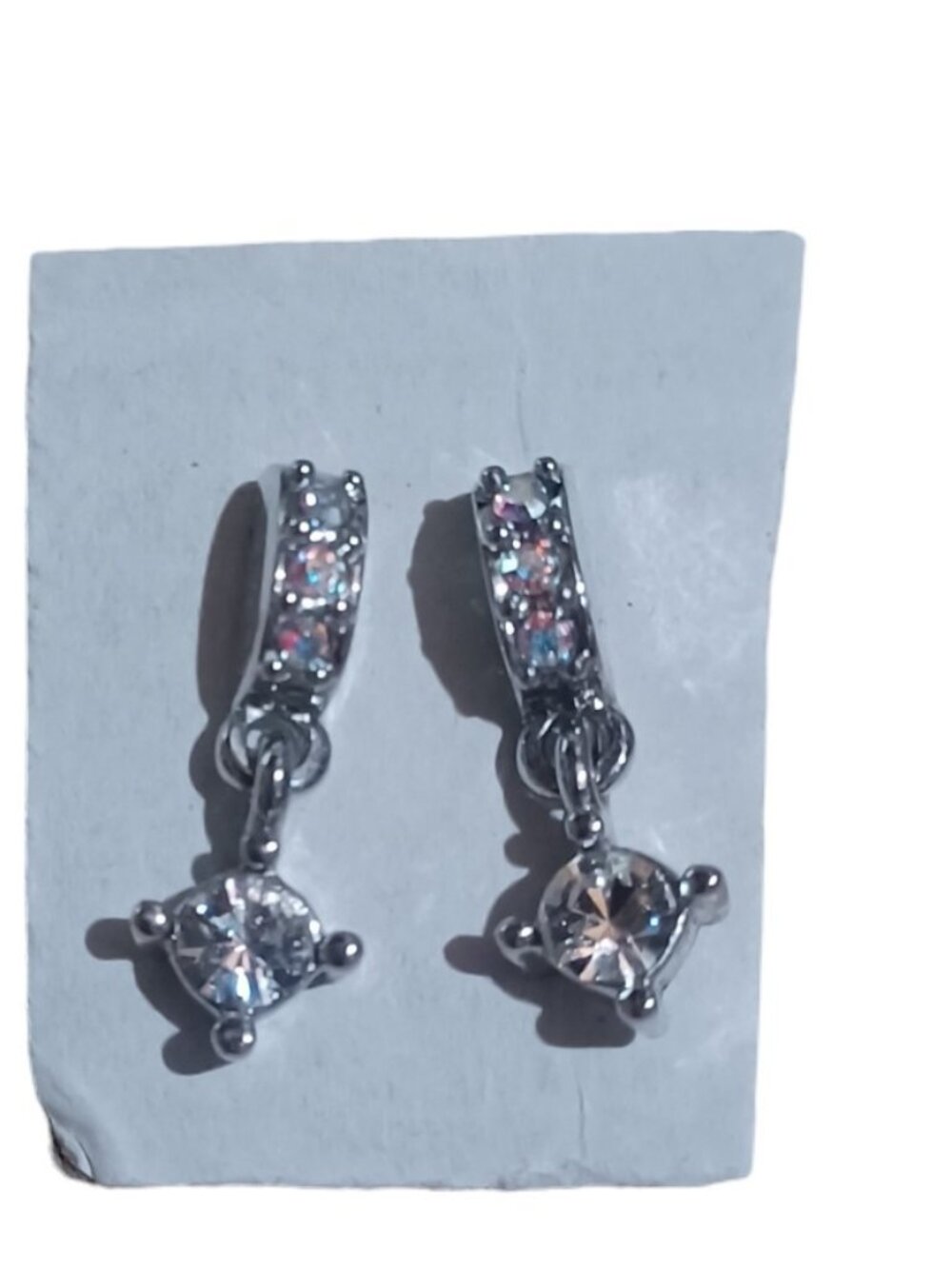 Silver Tone Cubic Zirconia Dangle Pierced Earrings